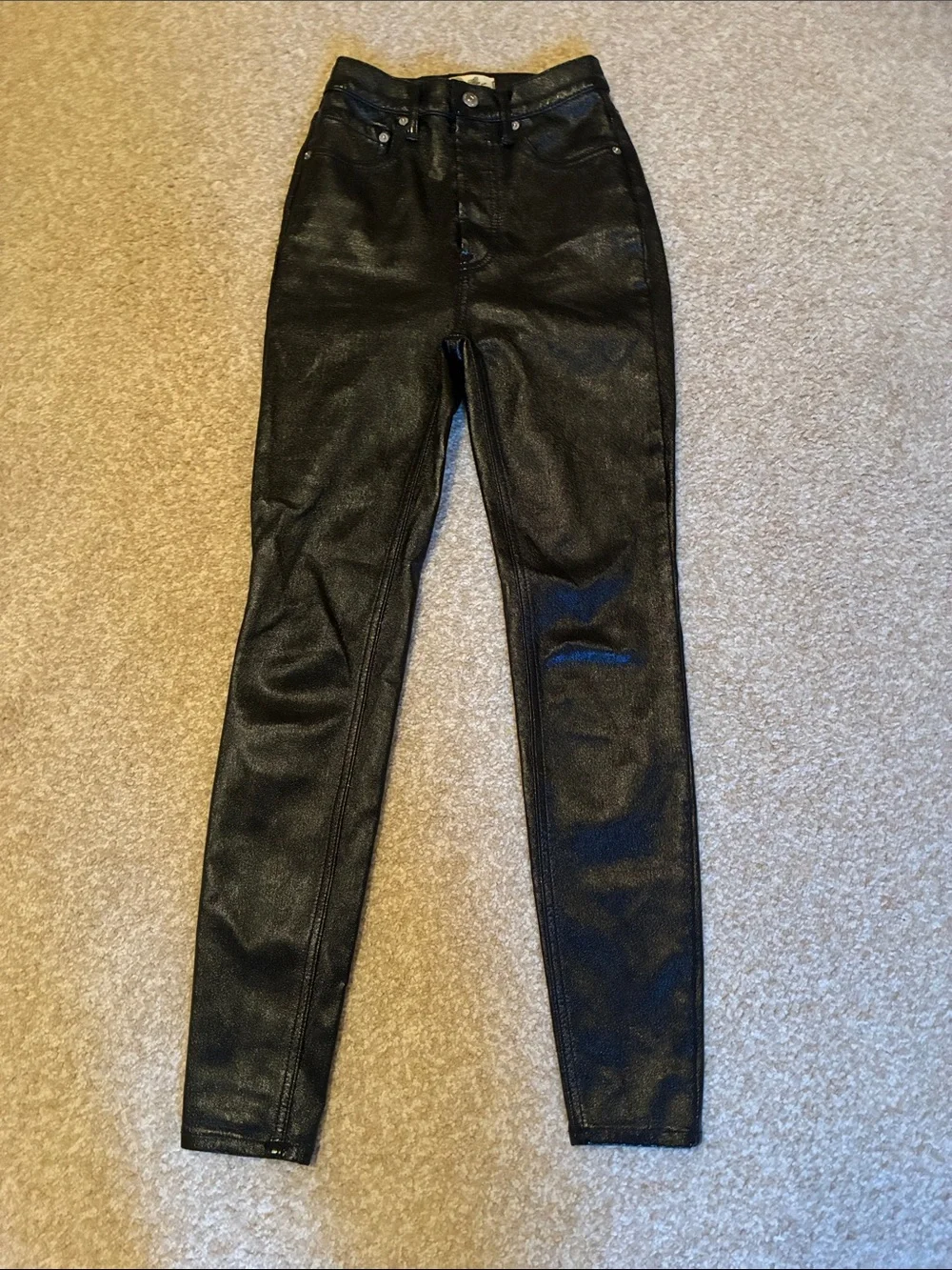 Free People Phoenix Coated Skinny Jeans Black Sz 24